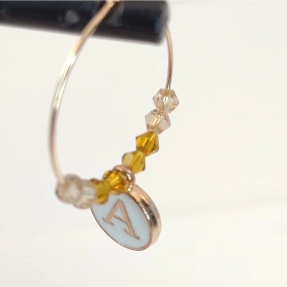 Initial Charm Earrings Gold and White - Picture 8 of 10